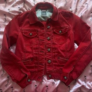 Red denim jacket